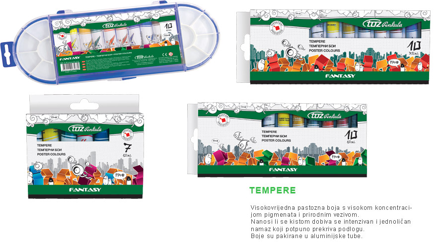 Tempera 10 boja, 12 ml, kartonska kutija Baltazar